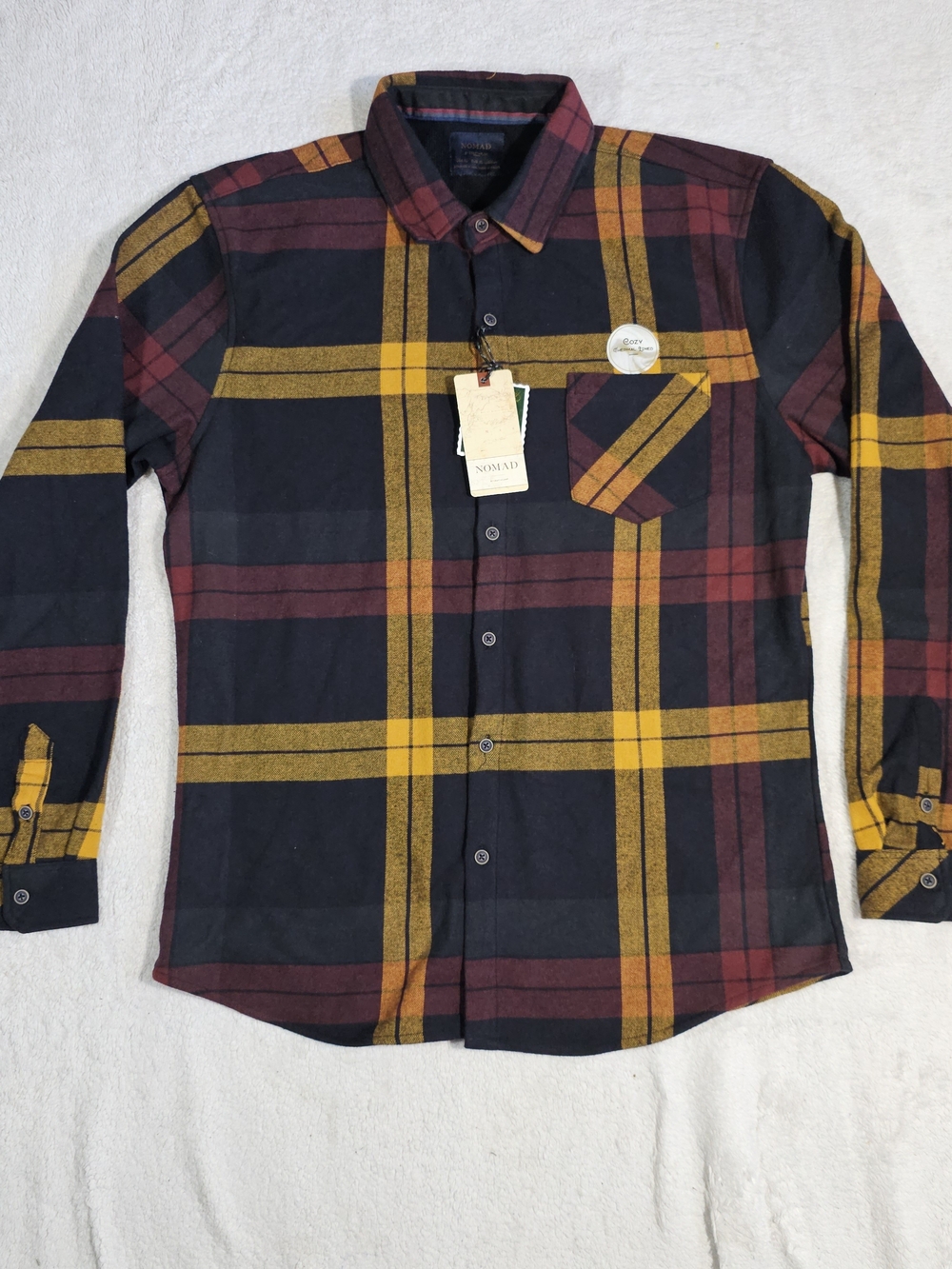 Nomad Men's Plaid Button-Down Shirt in Black, Burgundy & Mustard
